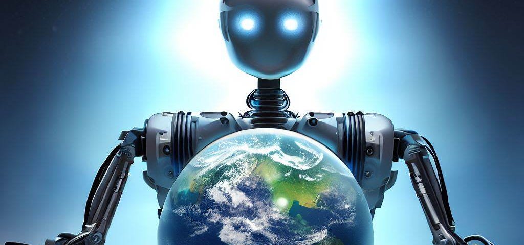 A robot gently holding the Earth