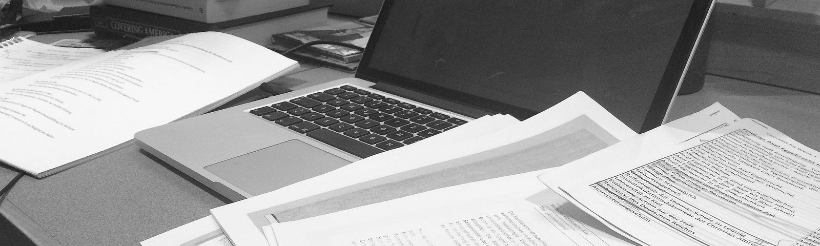 One of my messier writing desks in a quiet room at the School of Communications at Quinnipiac University. Hamden, Connecticut, U.S.A., February 2015.