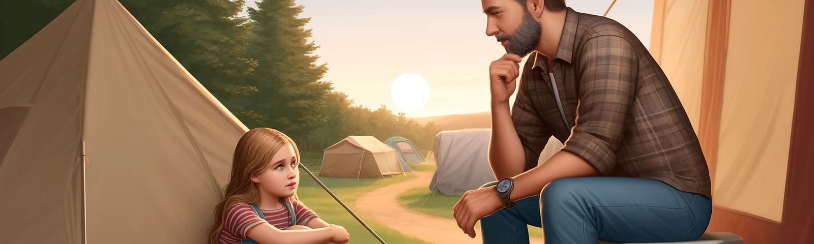 The heartfelt moment of conversation between Emily and her dad at the campsite emphasizes the serene and supportive atmosphere.