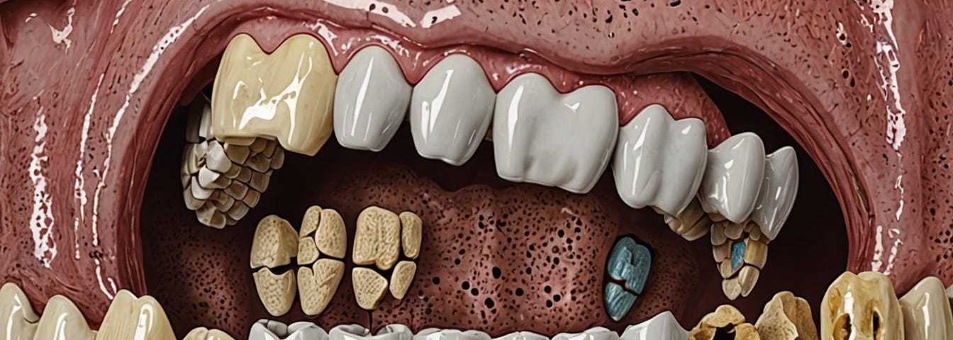 Human teeth with cavities, artist impression