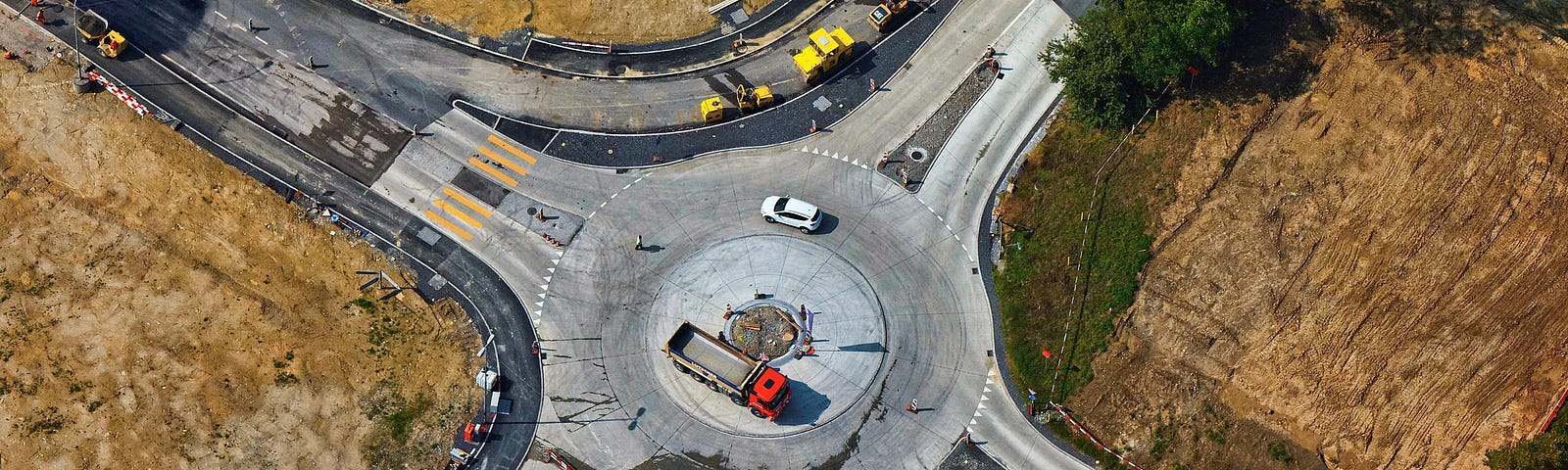 An aerial photo of a roundabout under construction.