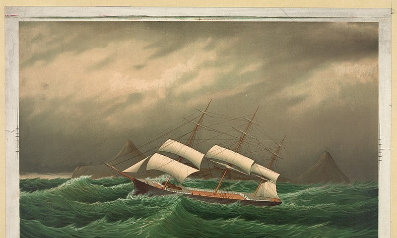 Vintage print of ship off Cape Horn