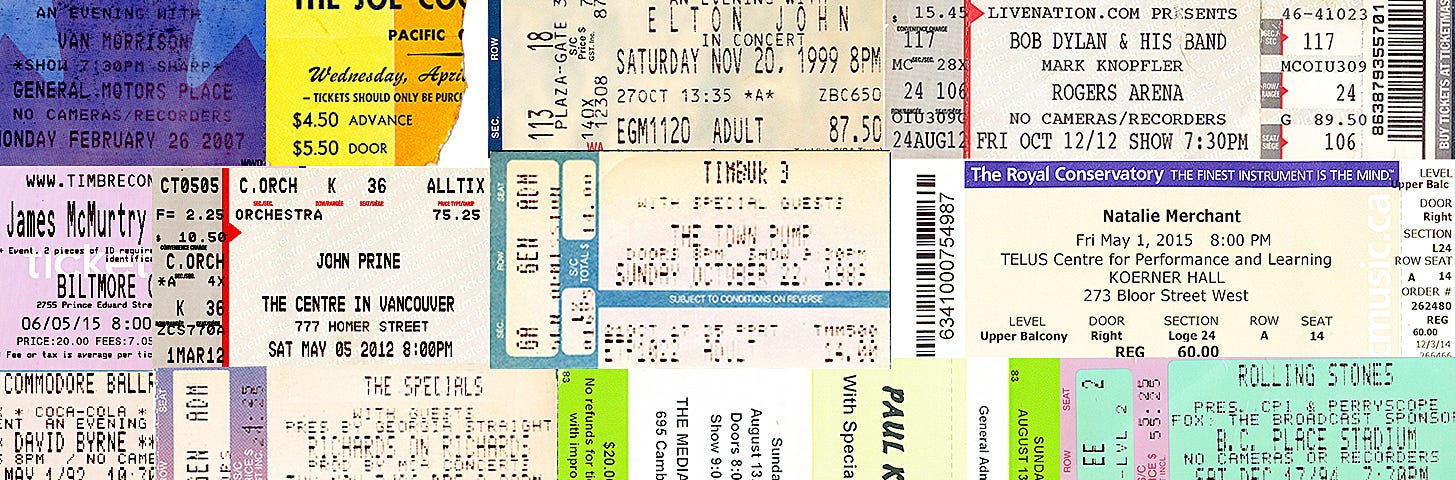 A collection of concert ticket stubs