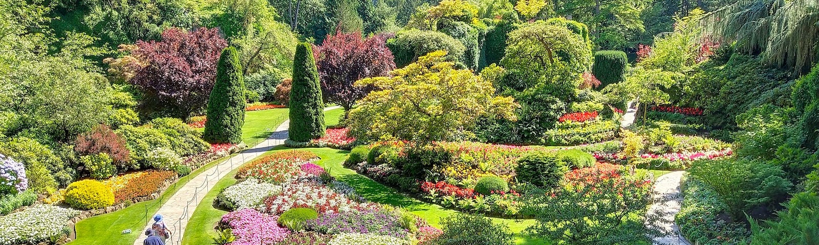 Overlooking the Sunken Garden with sprawling flowers, trees amzingly landscaped.