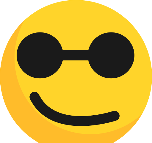 Imagem de um emoji amarelo com óculos escuros, sorrindo.