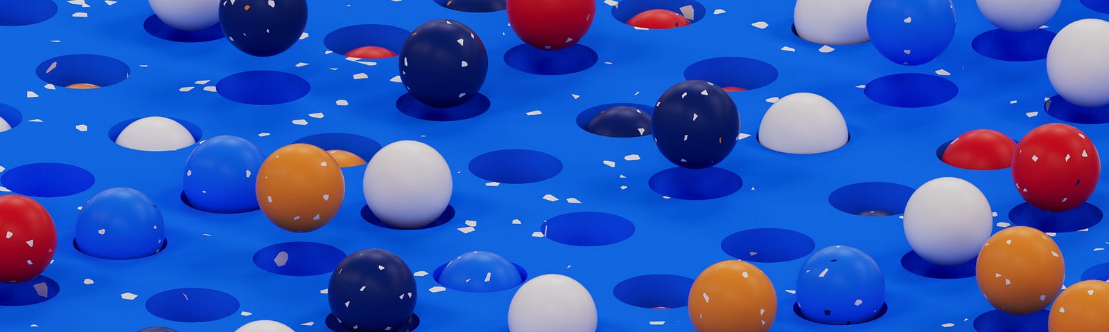 A group of balloons floating on top of a blue surface.