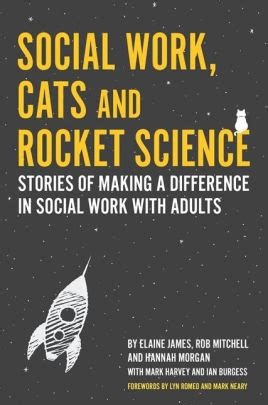 The cover of Social Work, Cats and Rocket Science, which features a rocket and a cat in space