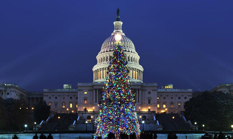 The Christmas Tree lighting in front of the Capito Building in Washington, D.C.