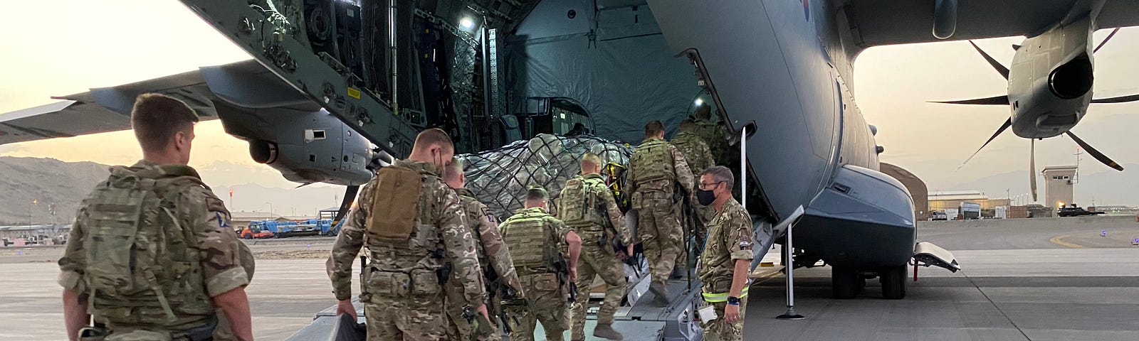 British soldiers at HKIA (Hamid Karzai International Airport) ready to be flown home back to the United Kingdom at the end of their operational tour of Afghanistan on Operation TORAL.