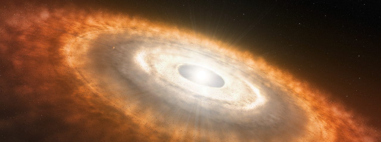 This is an artist’s impression of a young star surrounded by a protoplanetary disk in which planets are forming.
