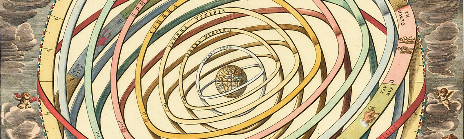 old school illustration of a globe with lots of rings around it