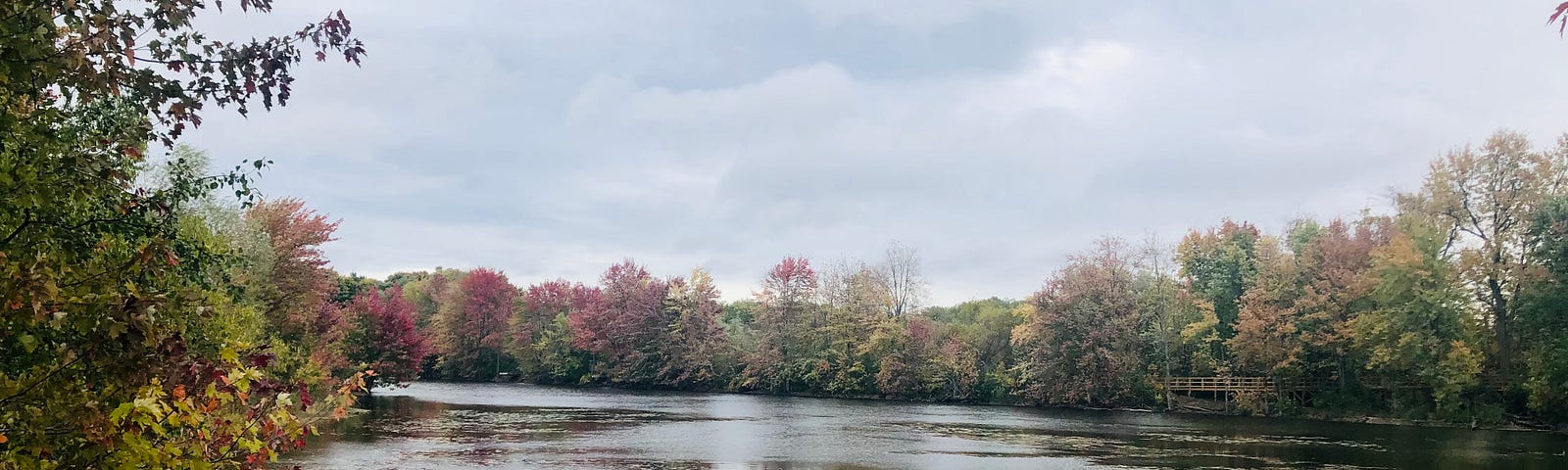 A park in Toronto with lake showing fall colors