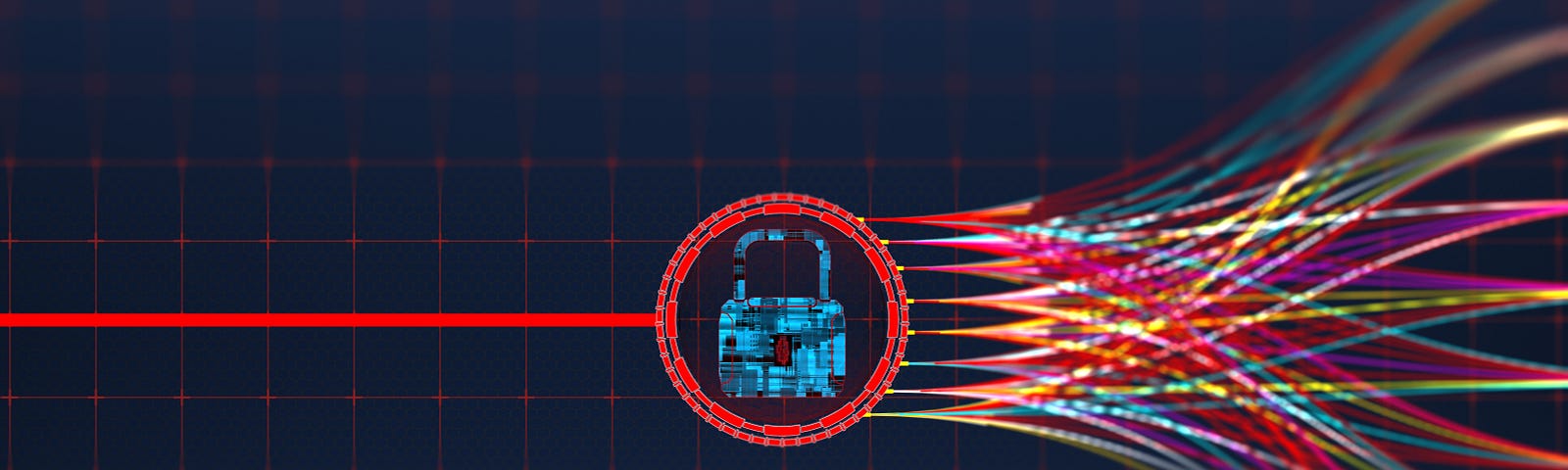 Digital image of a lock in a circle with one straight line on the left and many curved lines on the right. Photo by MF3d/Getty Images