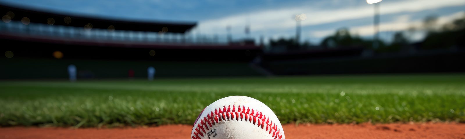 AI generated image of a baseball lying in a baseball field