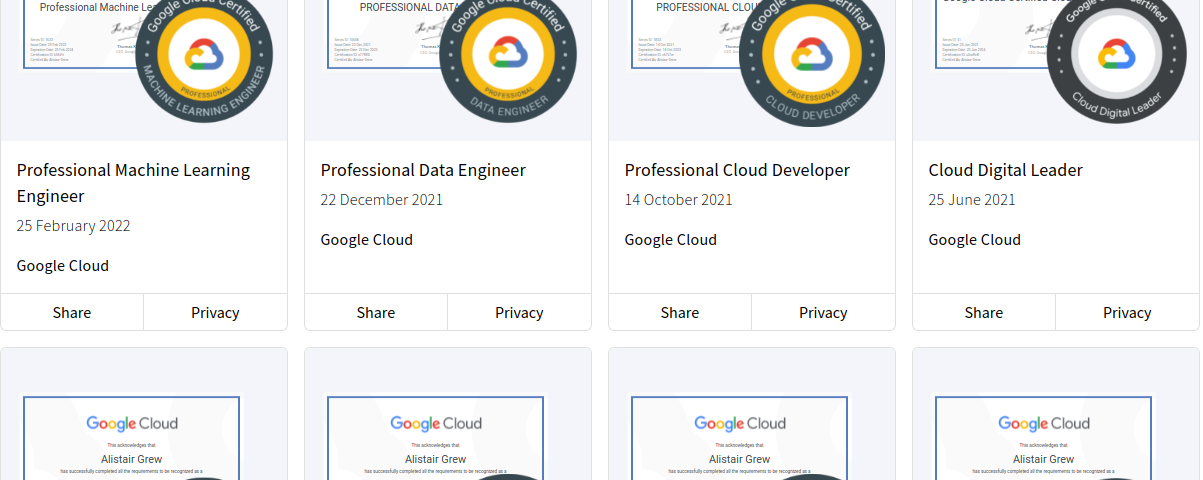 My collection of Google Certifications