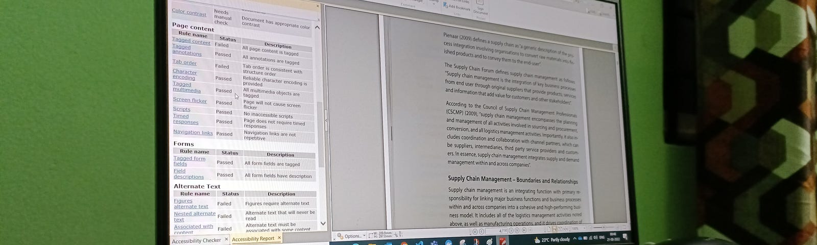 Accessibility in a PDF document