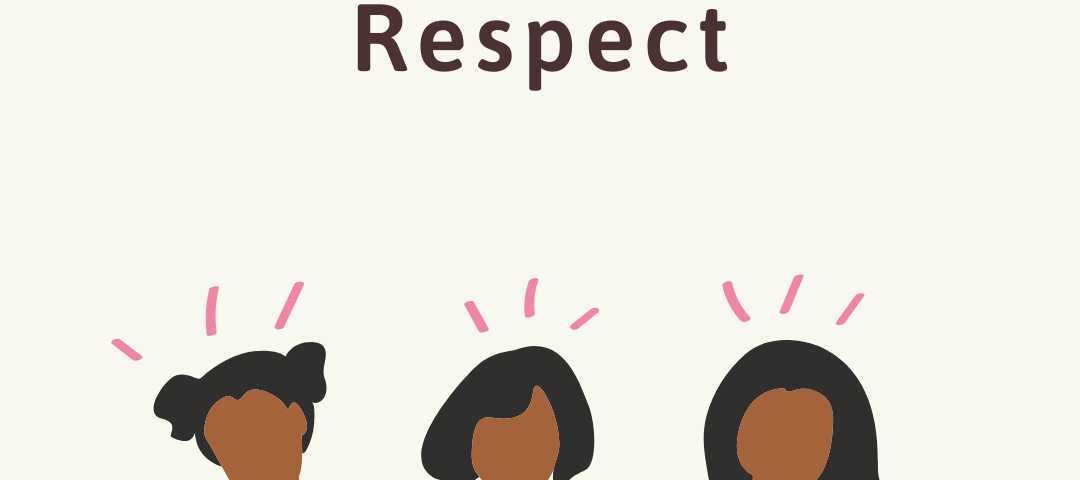 Illustration of three women of color with their arms folded with the word Respect above them.