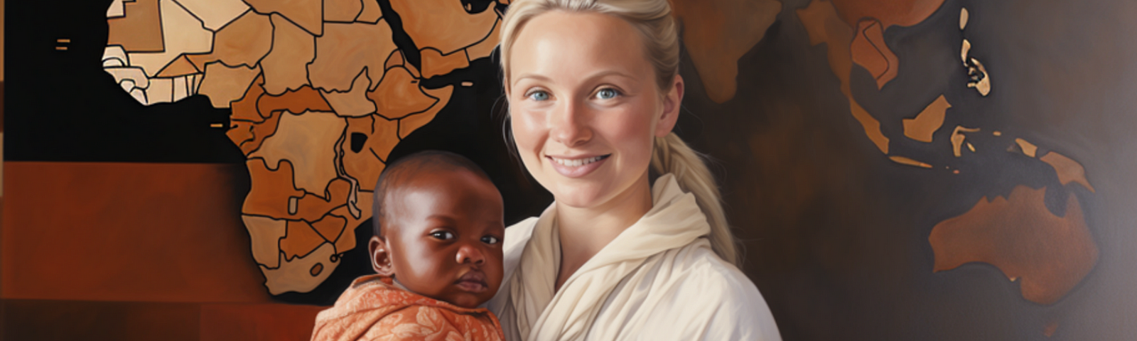 a young white woman hollding an African baby
