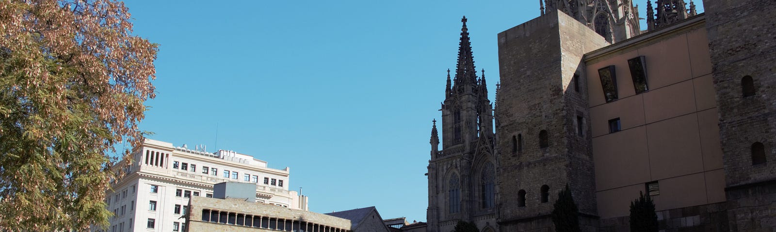 Barcelona Cathedral with people walking in front