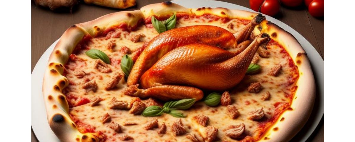 A roasted turkey on a pizza