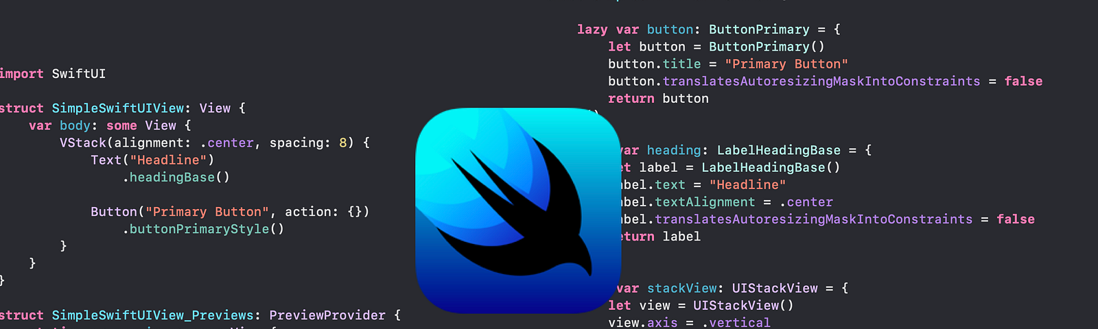 Screenshot of SwiftUI code and UIKit code side-by-side implementing the same UI