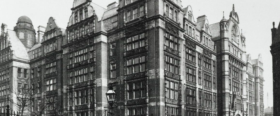 Black-and-white photograph of the front elevation of Manchester Municipal School of Technology