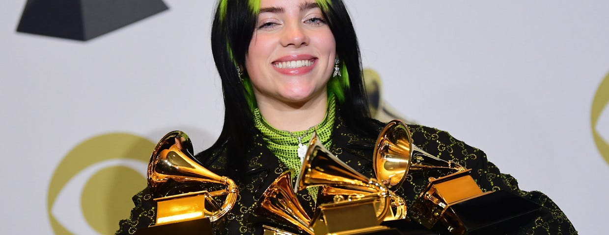 Billie Eilish with her awards and signature style!