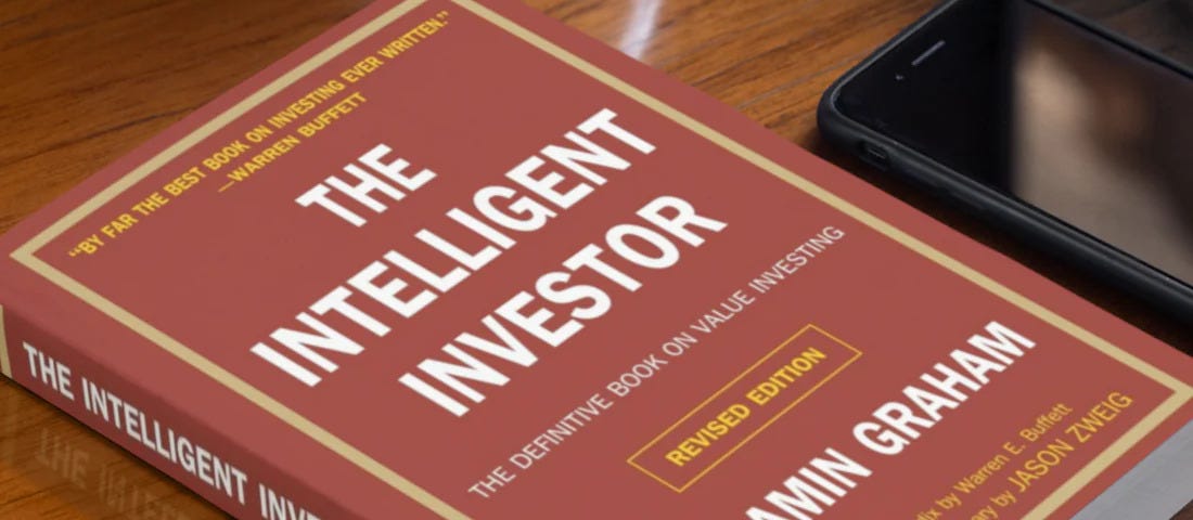 The Intelligent Investor Book Cover” — A depiction of the book cover with the title and author’s name, Benjamin Graham, Investment Balance: Safety and Returns” — a balanced scale, giving the principle of seeking investments that promise both safety of principal and adequate returns.,
