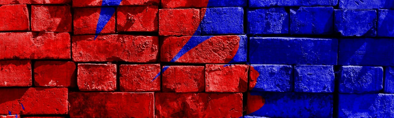 A red and blue brick wall