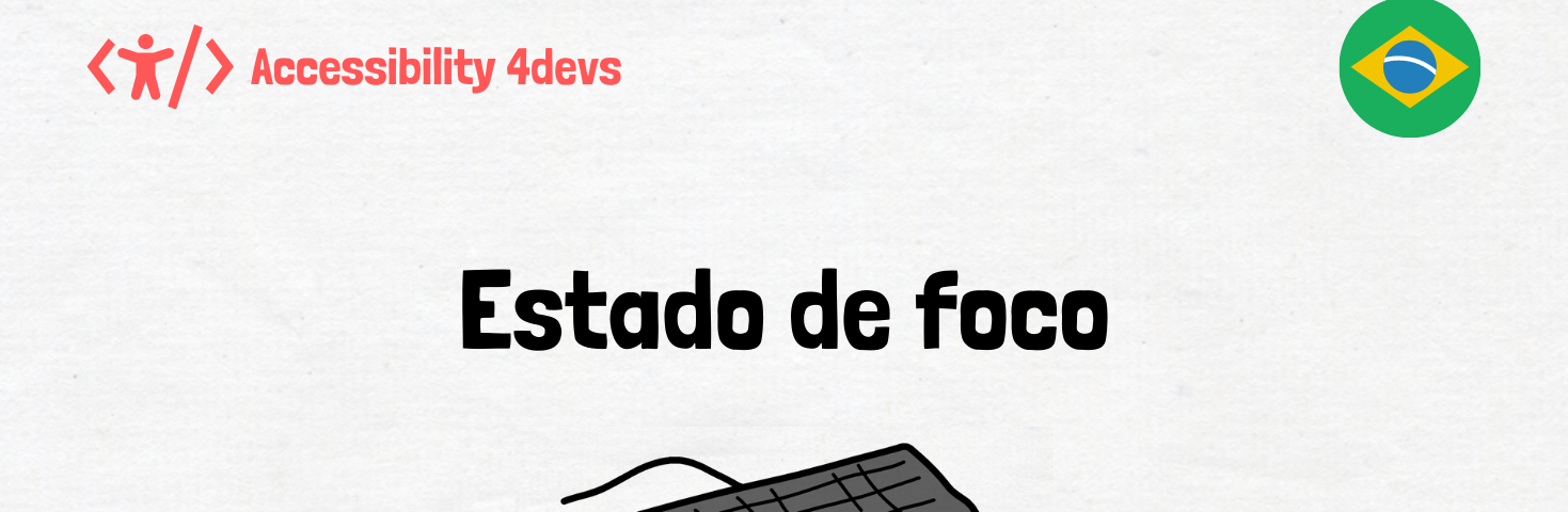 Estado de foco. Fundo parece papel, contém uma ilustração de teclado, a bandeira do Brasil e a logo do canal.