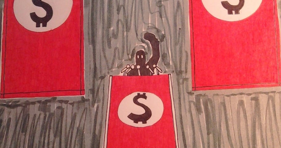 Anti-capitalist art featuring the dollar sign in place of fascist symbol