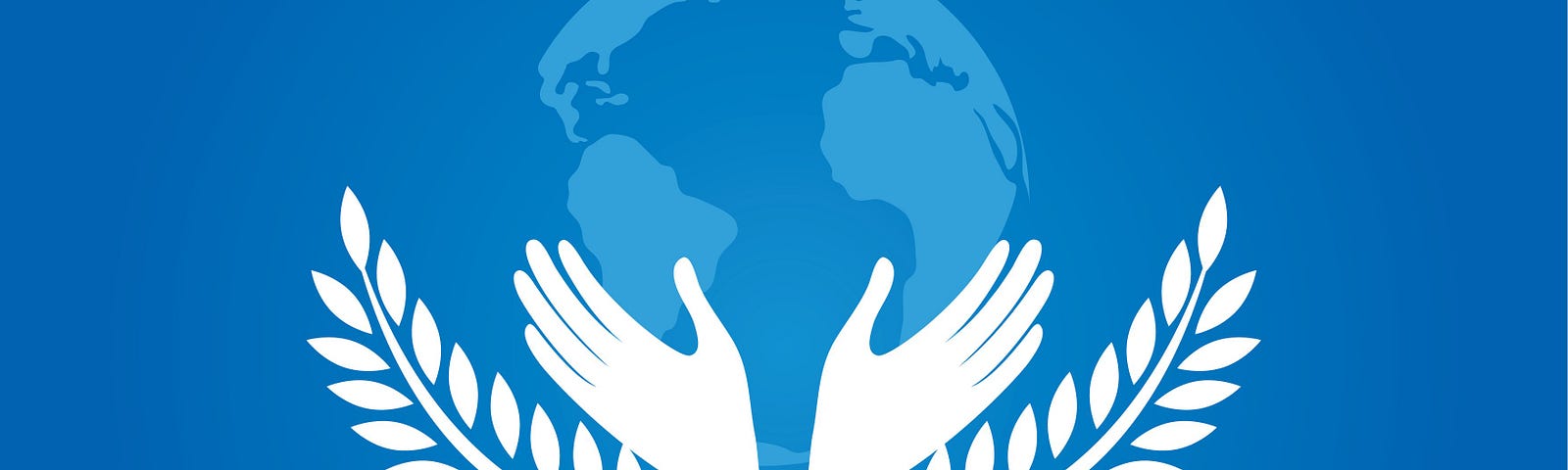 Blue background image with a faded world in the background. Two hands in white branch out from olive branches as the symbol for Social Justice. The words “World Day of Social Justice February 20” are written underneath