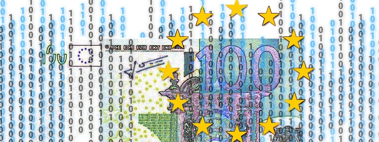 IMAGE: A 100 euro bill covered with chains of zeros and ones