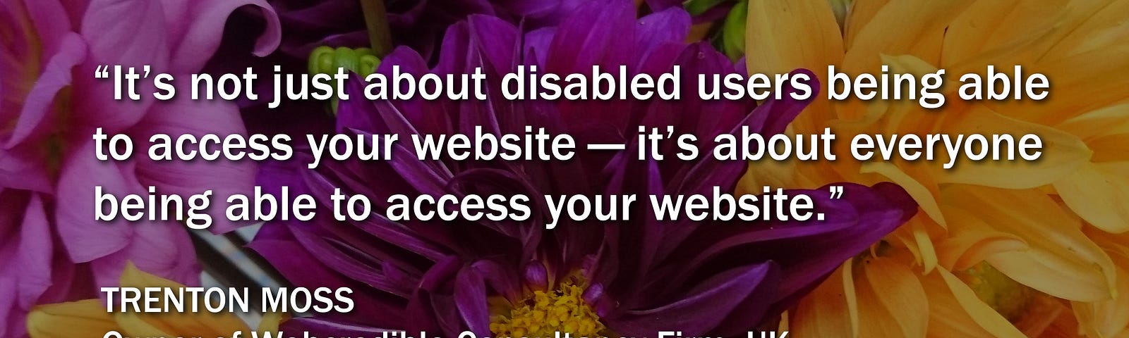 A graphic with a quote from Trenton Moss about web accessibility.