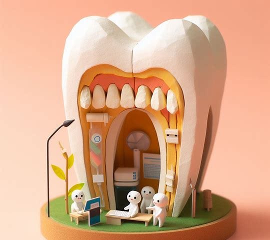 diorama of a dentist office shaped like a tooth