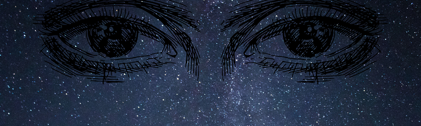 starry sky with sketched eyes