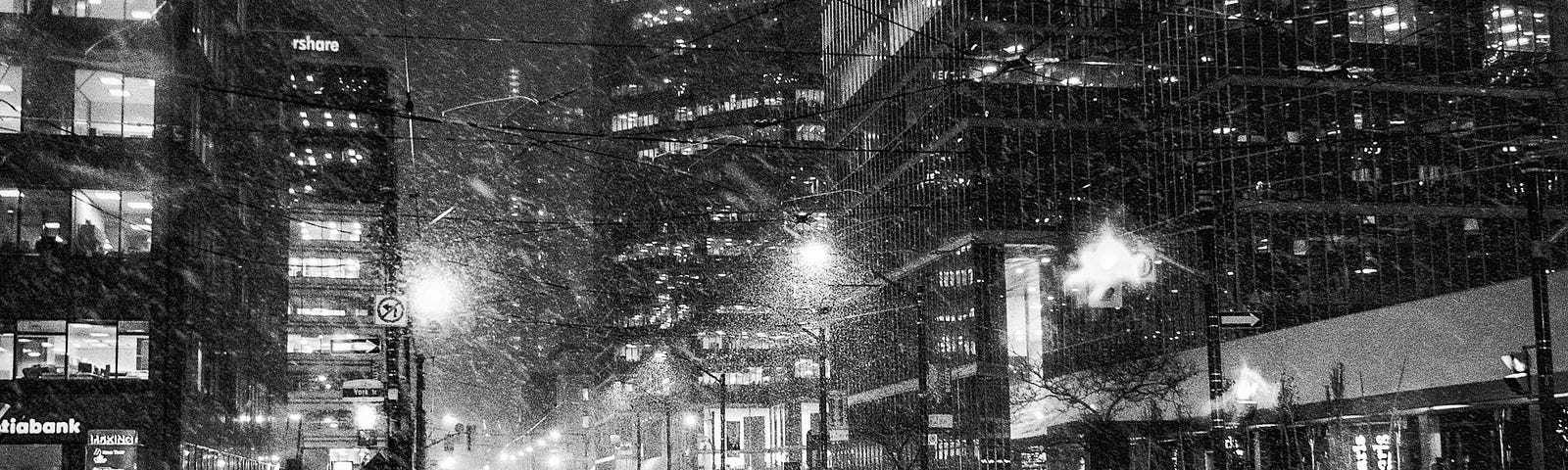 City streets in the rain at night