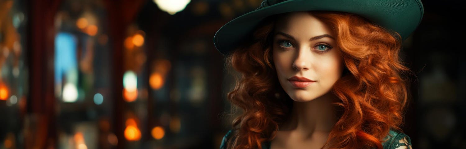 Beautiful woman with a green hat and dress