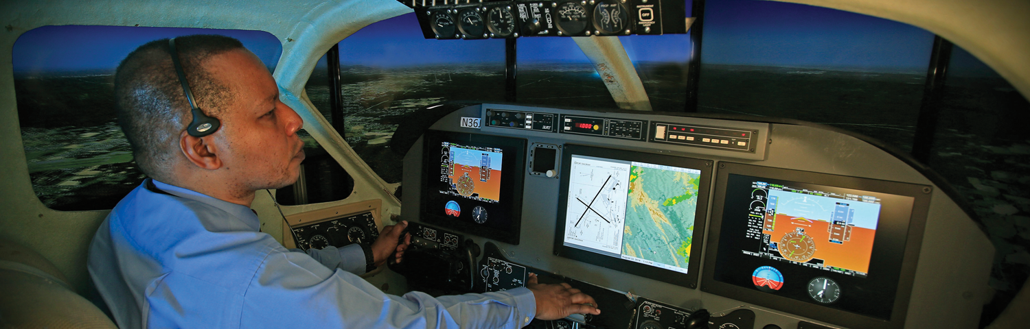 Photo inside cockpit simulator.