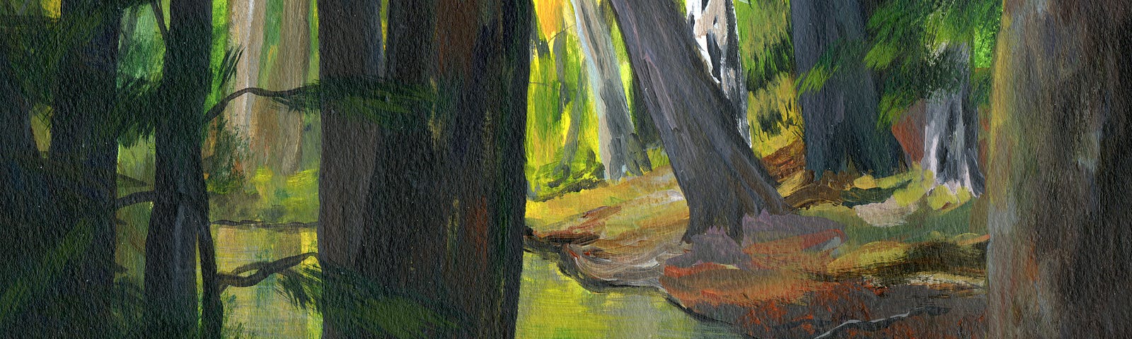 Painting of a gleam of sun in the woods