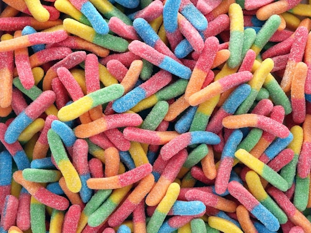 Multicolored candy worms