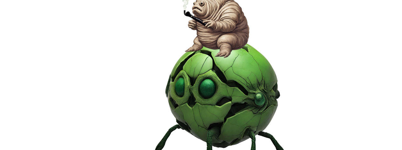 An alien tardigrade smokes a cigarette.