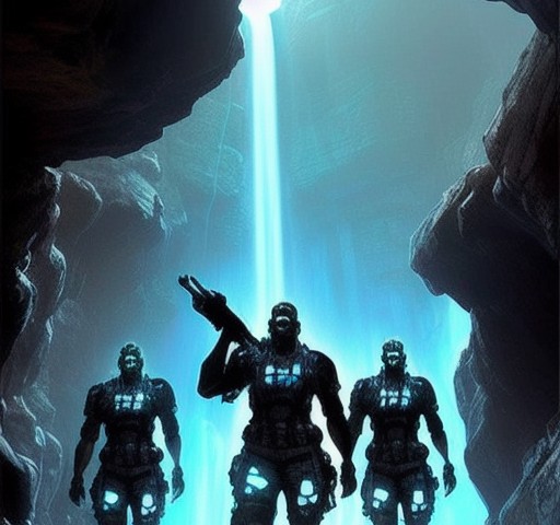 Futuristic soldiers, blue background