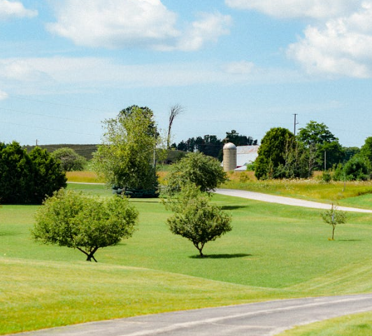Picture of country road with a Silo in the background