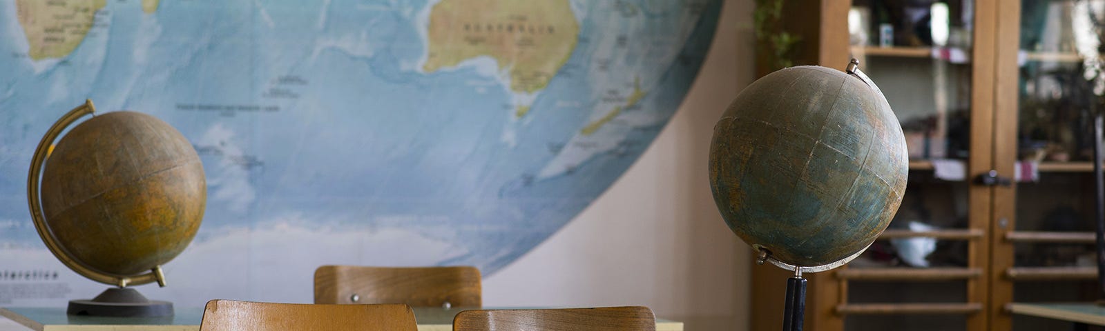 Globes in a school classroom