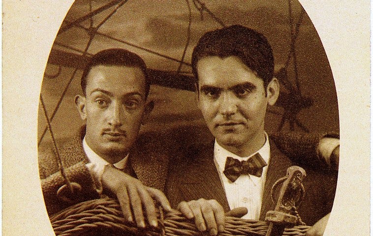 A signed sepia photograph of Federico García Lorca and Salvador Dalí