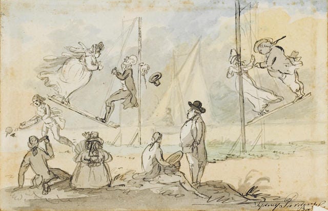 Depiction of the Merlin Swing, one of the entertainments at Sydney Gardens