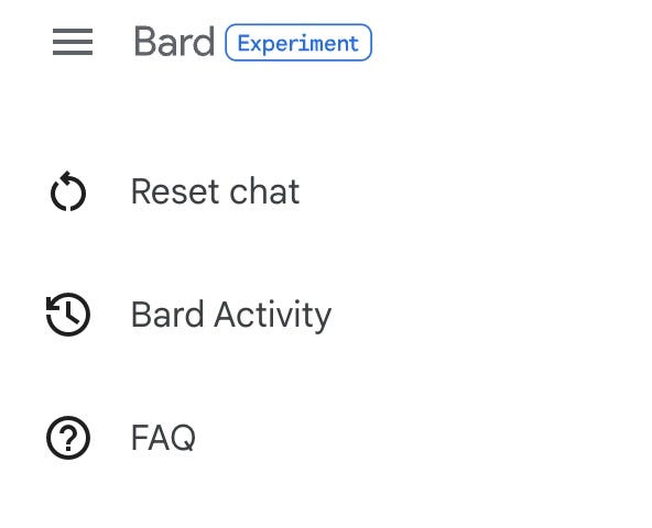 IMAGE: The left corner of Google Bard’s start screen