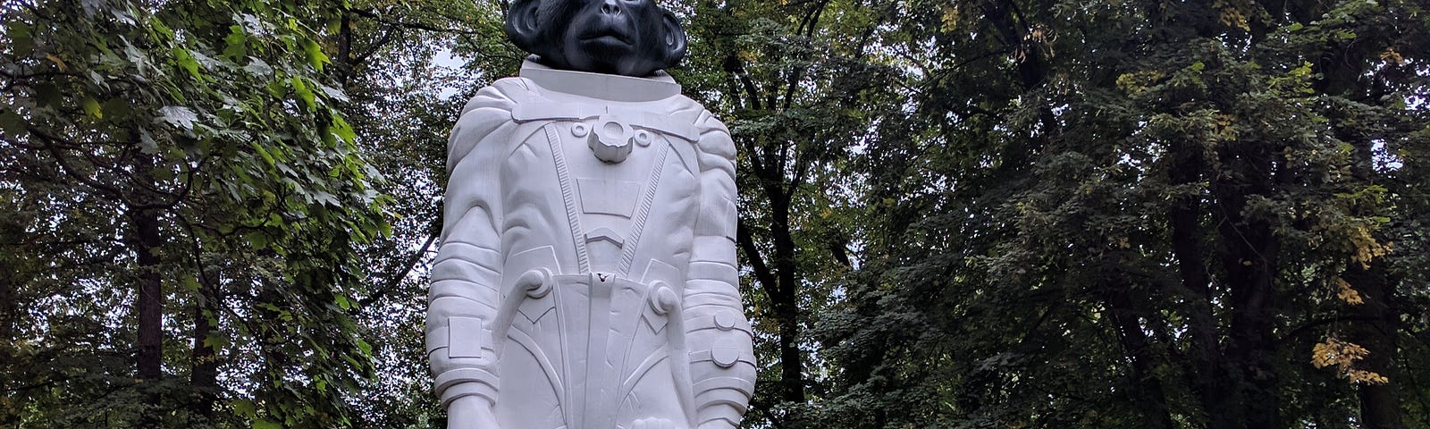 giant monkey statue wearing a spacesuit