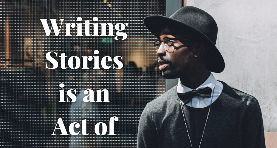 a man in a hat and bow tie with a watch around his neck and writing stories is an act of time travel